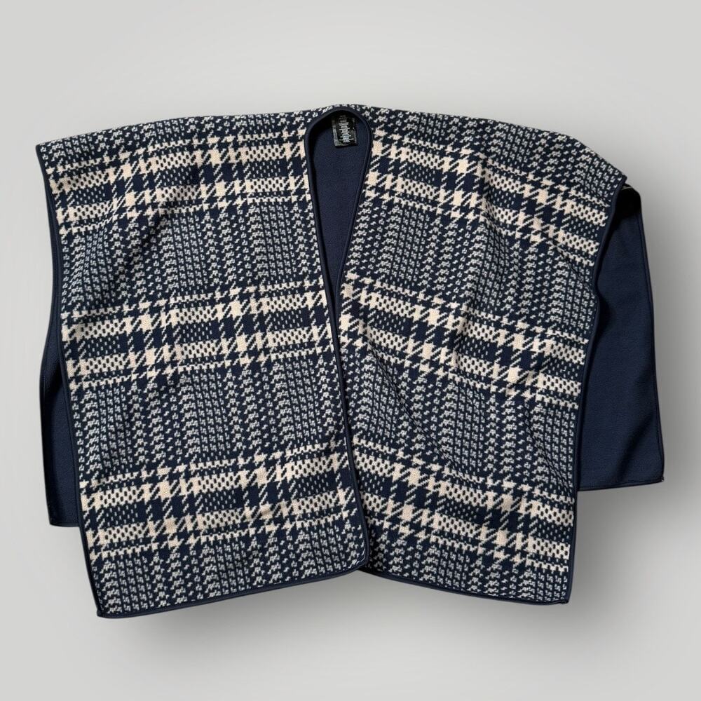 Nicole Miller Original Reversible Wrap Poncho One Size Navy Blue Plaid